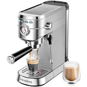 lot 3399 image: CASABREWS CM5418 Espresso Machine 20 Bar, Compact Espresso Maker with Steam Milk Frother, Stainless Steel Coffee Machine with 34oz Removable Water Tank for Cappuccino, Latte, Silver - Retail $119