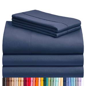 lot 4001 image: LuxClub 5 PC Split King Sheet Set, Breathable Luxury Bed Sheets, Deep Pockets Wrinkle Free Cooling Sheets Machine Washable Hotel Bedding Silky Soft - Navy Split King - Retail $45