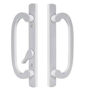 lot 4002 image: Sliding Patio Door Handle Replacement with Zinc Diecast IE Pulls, Offset Thumbturn - Fits 1-38 to 2in Thick Door, 3-1516in Hole Spacing, Non-Handed, Only White Handle, not Center Latch - Retail $459in
