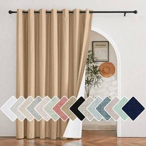 lot 4012 image: NICETOWN Camel Extra Wide 100percent Blackout Linen Curtain Panel, Energy Smart and Noise Blocking Out Blackout Thermal Insulated Drape for Shift Worker, Bedroom (100 inch per Panel) - Retail $44