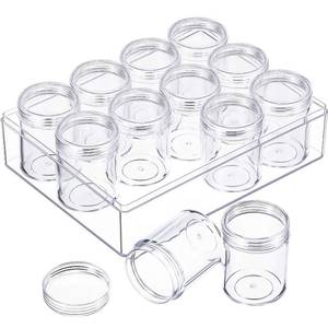 lot 4019 image: Blulu Clear Bead Organizer Small Bead Storage Containers Set 12 Pieces Plastic Storage Cases Cylindrical Clear Craft Supply Case for Earrings, Rings, Necklace, Threads, Beads(1.9 x 1.5 x 1.5 Inches) - Retail $14