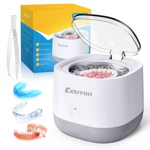 lot 4020 image: Exluvon Ultrasonic Retainer Cleaner 45kHz, 250ML Portable Ultrasonic Cleaner, Professional Retainer Cleaner Machine for Dentures, Mouth Guard, Aligner and Jewelry - Retail $28