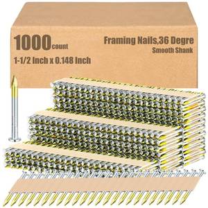 lot 4024 image: Hicarer 1000 Count Framing Joist Hanger Nails 36 Degree Metal Connector Galvanized Round Head Smooth Shank Paper Tape Collated Nails for Woodworking Project (1-12 x 0.148 Inch) - Retail $43