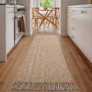 lot 4026 image: Collive Hallway Runner Rug, 2ft x 6ft Hand Woven Reversible Washable Entryway Rugs, Tan Cotton Modern Laundry Room Carpet Long Farmhouse Carpets for Bathroom Sink Foyer Bedroom - Retail $33