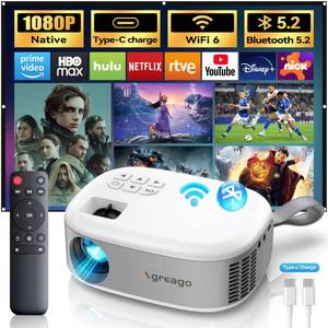 lot 4029 image: 15000 Lumens Outdoor Movie Projector - Native 1080P HD Portable Projector with WiFi 6Bluetooth 5.2, 300 Screen  Compatible with iPhone, Android, Fire Stick, PS5, Xbox(USB-C Cable) �15° Keystone - Retail $131in