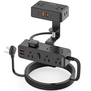 lot 4030 image: HOPOW Dual Layer Desk Clamp Power Strip with 13 AC Outlets 8 USB (4 USB C), Fit 2.75 Tabletop, Desktop Edge Mounted Surge Protector (1700J),10 Ft Extension Cord, Desk Outlet for Office Home, Black - Retail $50in