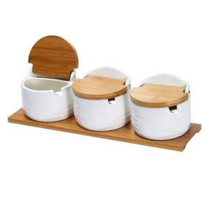 lot 4035 image: Ceramic Sugar Bowl with Bamboo Lids and Spoons Serving Tray, Porcelain Sugar Container for Sugar Tea Coffee Spice,Salt Condiment with Chalkboard Labels for Home Kitchen ,9.1 fl oz 270 ML,3PCS - Retail $604