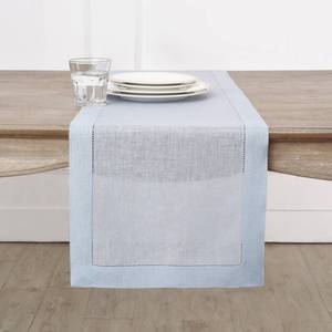 lot 4039 image: Solino Home Linen Light Blue Table Runner 108 Inches Long - 100percent Pure Linen 14 x 108 Inch Table Runner - Classic Hemstitch - Retail $55