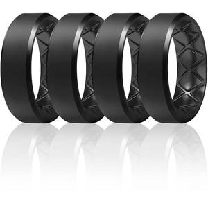 lot 4454 image: Egnaro Silicone Ring For Men 9mm Wide 2.5mm Thick, Rubber Wedding Bands Ergonomic Breathable Design, Flexible Engagement Rings 3pk - Retail $10