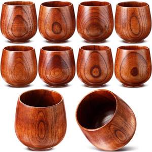 lot 4479 image: Gerrii 10 Pieces Wooden Tea Cup Wood Coffee Mug Water Japanese Solid Drinking Teacup Glass for Wine, Beer, Milk, Hot Drinks, 6 oz - Retail $31