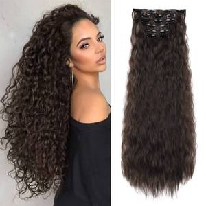 lot 4483 image: LONAI 6PCS Clip In Hair Extensions 24 Black Brown Hair Extension Long Mermaid Waves Synthetic Clip On Hairpiece For Women - Retail $15in