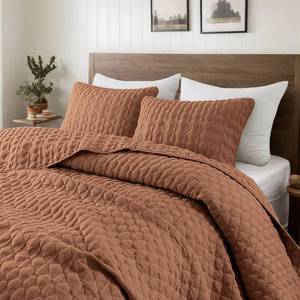 lot 5603 image: WDCOZY Burnt Orange Quilts Queen Size Bedding Sets with 2 Pillow Shams, Red Lightweight Soft Bedspread Coverlet, Quilted Blanket Thin Comforter Bed Cover for All Season, 3 Pieces, 90x90 inches - Retail $40