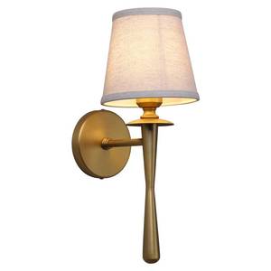 lot 5605 image: PERMO Vintage Wall Sconce Antique Gold Sconces with Linen Cloth Lamp Shade Hardwired Wall Light Fixture for Bedroom Living Room Hallway Foyer - Retail $60