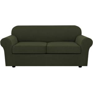 lot 5611 image: H.VERSAILTEX 3 Piece Stretch Sofa Covers for 2 Cushion Loveseat Couch Covers for Living Room Sofa (Base Cover Plus 2 Seat Cushion Covers) Thicker Jacquard Fabric (Medium Sofa, Olive) - Retail $72