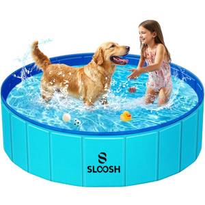 lot 5618 image: SLOOSH Foldable Dog Kiddie Pool - Portable Hard Plastic Doggie Swimming Pool, Anti-Slip Collapsible Pets Bath Tub Suitable for Kids Indoor Outdoor Backyard Use (48 x 12in, Blue) - Retail $40in