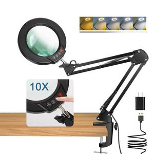 lot 5619 image: Coyeth 10X Magnifying Glass with Light and Clamp, Real Glass Stand Lighted Magnifier, 5 Color Modes Stepless Dimmable LED Desk Lamp Hands Free for Crafts Hobby Reading Painting Sewing Close Work - Retail $36