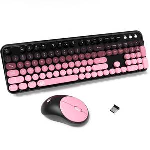 lot 5623 image: FD Wireless Keyboard and Mouse Combo - 2.4G Full-Sized Cute Colorful Mouse and Keyboard with 104 Round Keys Retro Typewriter Keyboards for LaptopWindowsPC - Pink Gradient - Retail $32