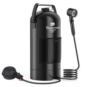 lot 5650 image: Tadomoe Portable Shower for Camping,5 Gal20L Solar Heating Camping Shower Bag with Shower Pump,Shower Head,Essential for Camping,Festivals,Overlanding,Beach Trips,Outdoor Showers (Eco Foot Pump) - Retail $40