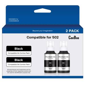 lot 6003 image: CEEBOO 502 Ultra-high Capacity Refill Ink Bottle Black Replacement for Epson 502 Black Ink Refill Bottles (Not Sublimation Ink) , 2 Black 140 mL, 2 Bottles - Retail $13