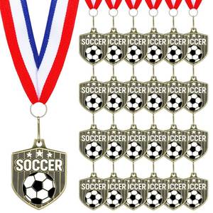lot 6045 image: Tondiamo 24 Pcs 2448 Pcs Award Medals Bulk Sports Medals with Neck Ribbons 2 Inches Winner Award Prize Gift for Sports Themed Party Favors Team Tournaments School Match (Soccer Medal) - Retail $31