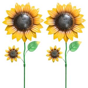 lot 6055 image: YEAHOME Garden Decor for Outside, 2 Pack 22.4� Sunflower Garden Stakes Spring Decor, Metal Flowers with Shaking Head Yard Art for Outdoor Yard Lawn Patio Decoration - Retail $18