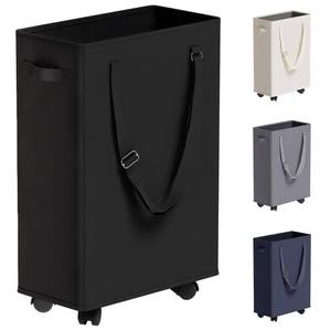 lot 6058 image: Slim Rolling Laundry Basket, Slim Laundry Hamper with Wheels and Adjustable Long Handles, 45L Small Laundry Baskets with Mesh Top for Bedroom, Closet, and Bathroom - Black - Retail $20