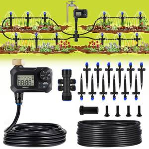 lot 6063 image: HIRALIY 50FT Automatic Drip Irrigation Kits with Garden Timer, Garden Watering System for Patio Lawn, Quick Connector Design Irrigation System Kit with Easy Programmable Water Timer&nbsp