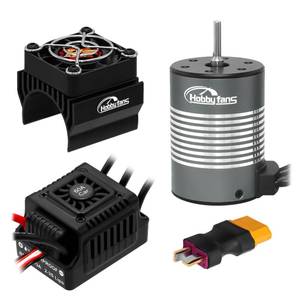 lot 6370 image: Hobby Fans Waterproof S3650 3900KV Brushless Motor 3.175mm Shaft with 60A Sensorless Brushless ESC Electric Speed Controller Combo Set and Heatsink for 110 Remote Control Car Truck, Black - Retail $49