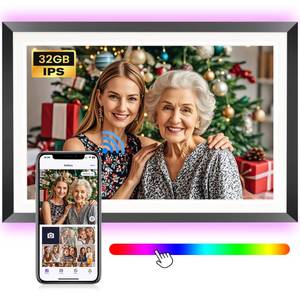 lot 6377 image: BIGASUO 10.1 WiFi Digital Picture Frame with LED Light, 1280  800 HD Touch Screen Smart Photo Frame, 32GB Memory, Support USBSD Card, Auto-Rotate, Share PhotosVideos Remotely via Uhale APP - Retail $50in