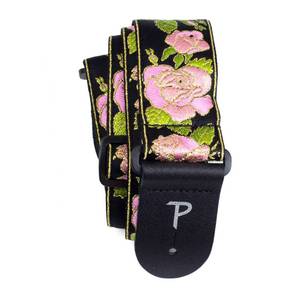 lot 6380 image: Perri�s Leathers Ltd. - Guitar Strap - Nylon - Jacquard � Pink Metallic Rose - Black - Adjustable - for Acoustic  Bass  Electric Guitars - Made in Canada (TWS-7250) - Retail $20