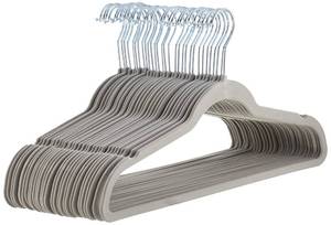 lot 1921 image: Amazon Basics Slim, Velvet, Non-Slip Suit Clothes Hangers, GraySilver - Pack of 30 - Retail $17
