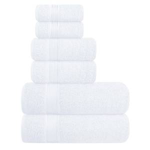 lot 1932 image: Belizzi Home Ultra Soft 6 Pack Cotton Towel Set, Contains 2 Bath Towels 28x55 inch, 2 Hand Towels 16x24 inch and 2 Wash Coths 12x12 inch, Ideal Everyday use, Compact and Lightweight - White - Retail $21