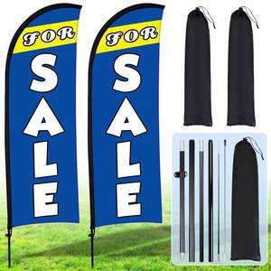 lot 1940 image: Buryeah 2 Set Sale Feather Flag 7 x 5.4ft Huge Sale Banner Flag Themed Flag with Pole Kit for Retail Store Outside Garden Business Advertising(Blue) - Retail $40