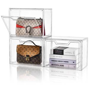 lot 1942 image: Purse Organizer for Closet,Clear Acrylic Display Case for Handbag Organizer, Purse Storage Box with Magnetic Door, Plastic Storage Bins for Book, Collectibles, Cosmetic (3 Pack) - Retail $40