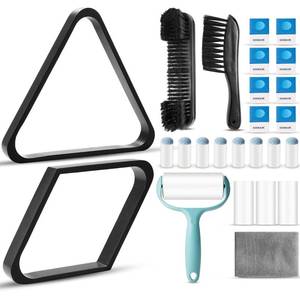 lot 1944 image: ShinyRelief 22 Pcs Pool Table Brush Set Wooden Billiard Rack 8 or 9 Ball Triangle Diamond for 2-14 Pool Ball with Polish Cloth Sticky Lint Roller Cue Chalk Cube Accessories(Black) - Retail $32in