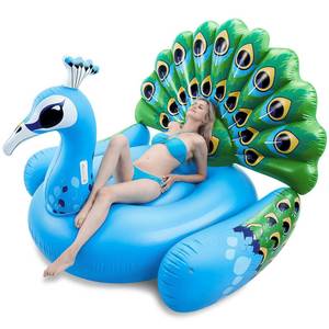 lot 1946 image: JOYIN Inflatable Peacock Pool Float - Giant Blue Peacock Fun Beach Floaties, Swim Party Animal Decorations Adult Size Inflatable Summer Pool Raft Lounge for Adults - Retail $50