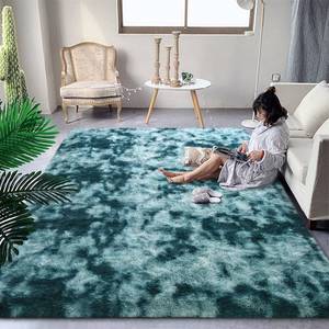 lot 1950 image: DweIke Fluffy Peacock Blue Rugs for Bedroom Living Room, 5x8 Feet Soft Plush Shaggy Tie-Dyed Teal Blue Girls Boys Kids Rug, Upgraded Non-Slip and Machine Washable Carpet for Dorm Nursery Decor - Retail $50