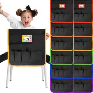 lot 1959 image: Natonhi 12 PCS Chair Pockets for Classrooms, 17.5 x 16.5 inch Seat Sacks for Classroom Chairs K-2 with Name Card, Student Chair Pockets for Kindergarten, School, and Home, Black - Retail $24
