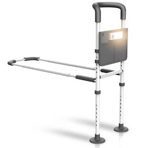 lot 1969 image: Agrish Bed Rails for Elderly Adults Safety - with Motion Light and Storage Pouch, Bedside Assist Bar with Support Legs for Seniors and Surgery Patients - Medical Bed Rail - Retail $60