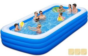 lot 1972 image: Large Inflatable Swimming Pool - GISAEV 145 X 74in X 22in Oversized Thickened Blow Up Pool for Kids and Adult, Kiddie Pool for Backyard - Retail $60in