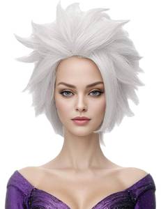 lot 2136 image: morvally Undersea Witch Costume Wig for Women Short Silver Grey Cosplay Wig Anime Layered Synthetic Hair Halloween Wigs for Adults - Retail $20