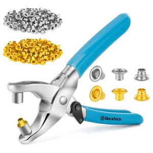lot 2140 image: DURATECH Grommet Eyelet Pliers kit, Eyelet Pliers with 500 Gold and Silver Metal Eyelet Grommets, Handheld Grommet Tool Kit for LeatherBeltShoesClothsGift label&nbsp