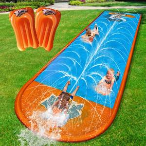 lot 2143 image: Slip Water Slide, 17ftx3 Lane Slip Water Slide for Kids Backyard Lawn,Summer Water Toys Outdoor Sprinkler with 3 Sliding Racing Lanes and 3 Inflatable Bodyboards&nbsp