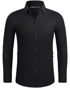 lot 2144 image: Alimens and Gentle Mens Dress Shirt Black Button up Shirt Stretch Slim Fit Long Sleeve Casual Skinny Muscle Fit Wrinkle Free M - Retail $25