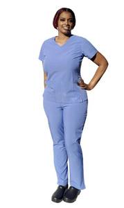 lot 2147 image: ANGIE UNIFORMS YOGAFLEX - TALL and PETITE. Soft and Stretchy Scrub Set for Women. 2-Pocket Top and 5 Pocket Pants. Modern Fit. A430 (CEIL, M) - Retail $30
