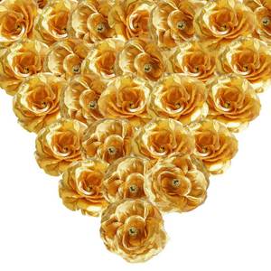 lot 2158 image: HAPY SHOP  Gold Rose Artificial Flowers Bulk, 2.4 Inch Fake Silk Roses Head Gold Artificial Flowers for Home Wedding Party Decorations DIY Bouquet - Retail $7