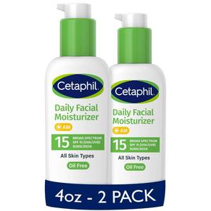 lot 2163 image: Cetaphil Daily Facial Moisturizer SPF 15, 4 Fl Oz, Gentle Facial Moisturizer for Dry to Normal Skin Types, No Added Fragrance, Pack of 2, (Packaging May Vary) - Retail $30