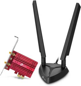 lot 2173 image: TP-Link WiFi 6E Intel AX210 AXE5400 PCIe WiFi Card for PC Archer TXE75E- Tri Band Wireless Adapter for Desktop PC wMagnetic Base Dual Antenna, Bluetooth 5.3(USB Port), WPA3, MU-MIMO, OFDMA, 802.11ax - Retail $45