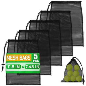 lot 2188 image: Mesh Backpack Drawstring Black 5Pcs 11,8x7,48ftft � Strong, Lightweight, Breathable Mesh Bag with Lock, Quick-Dry and Tear-Resistant � Easy to Tighten and Adjust for Travel, Swimming and Ball Storage - Retail $8