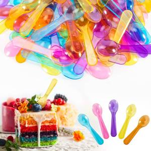 lot 2191 image: Mini Spoons - 100PCS Dessert Spoons Plastic Disposable Cutlery Small Plastic Spoons For Ice Cream Cake Jelly Pie Yogurt Dessert For Party Celebrations Multi-Color - Retail $6